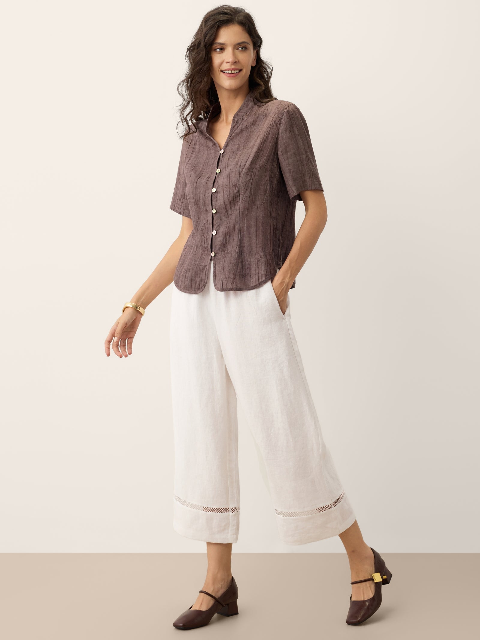 Lyocell Textured Stand Collar Shirt Jacket PHILIPPA by LINTICO for women