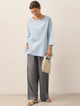 Linen White Boat Neck Oversized Top AVA by LINTICO for women