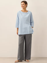 Linen White Boat Neck Oversized Top AVA by LINTICO for women