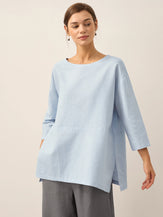 Linen White Boat Neck Oversized Top AVA by LINTICO for women