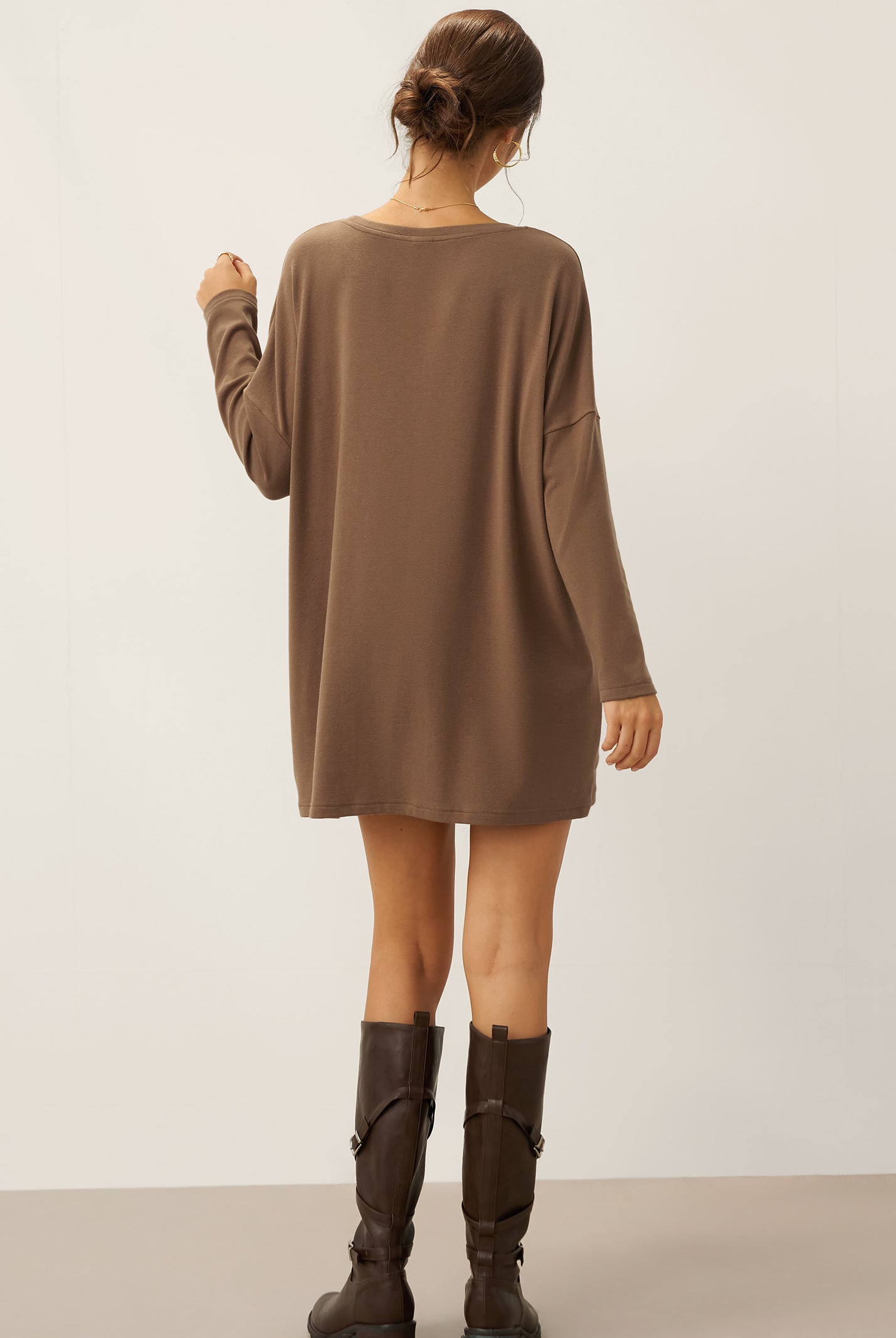 Lenzing Tencel Modal® Long Drop Shoulder Stretch Pullover Top with Patch Pockets by LINTICO for women