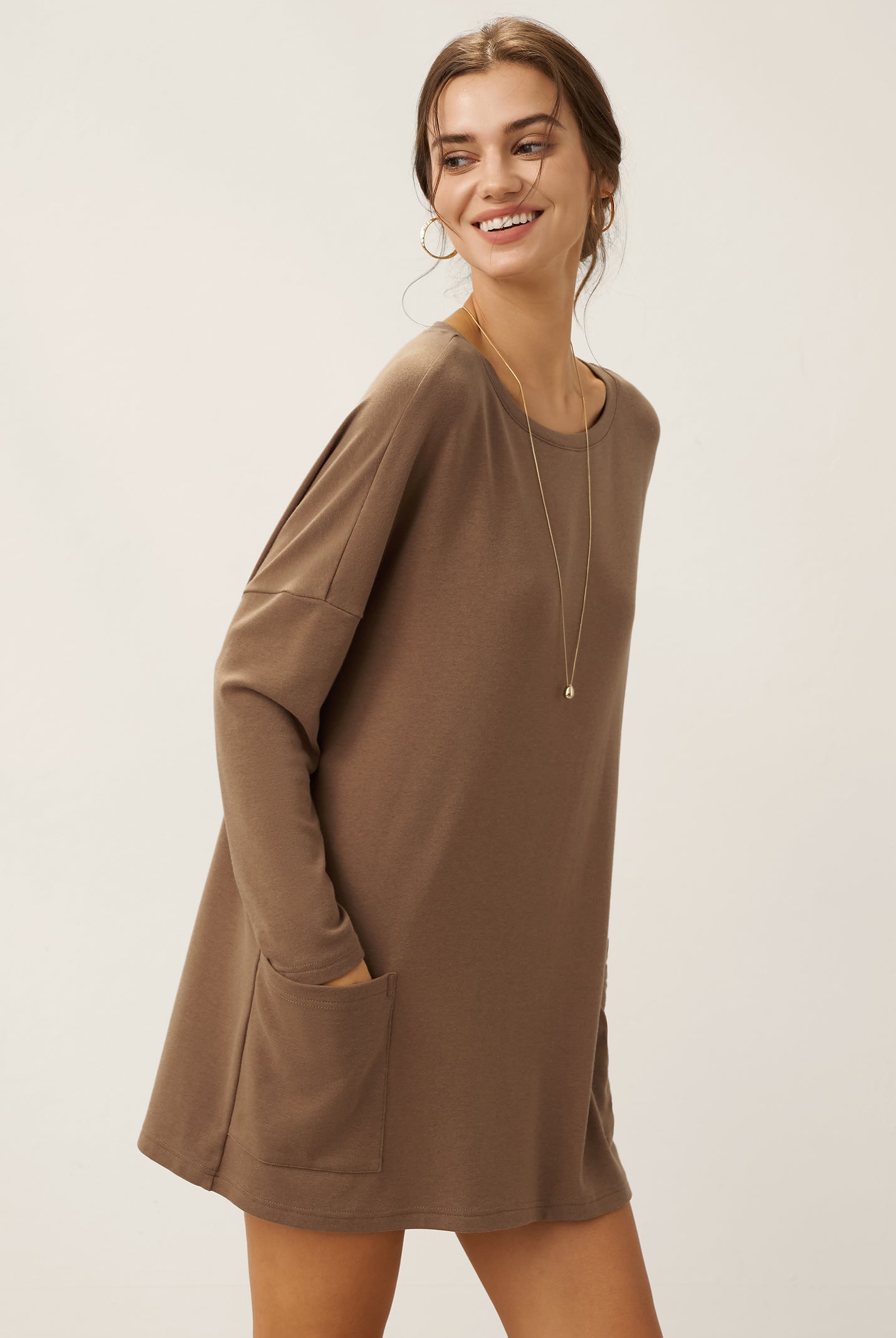 Lenzing Tencel Modal® Long Drop Shoulder Stretch Pullover Top with Patch Pockets by LINTICO for women