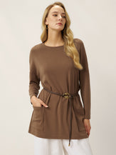 Lenzing Tencel Modal® Long Drop Shoulder Stretch Pullover Top with Patch Pockets by LINTICO for women