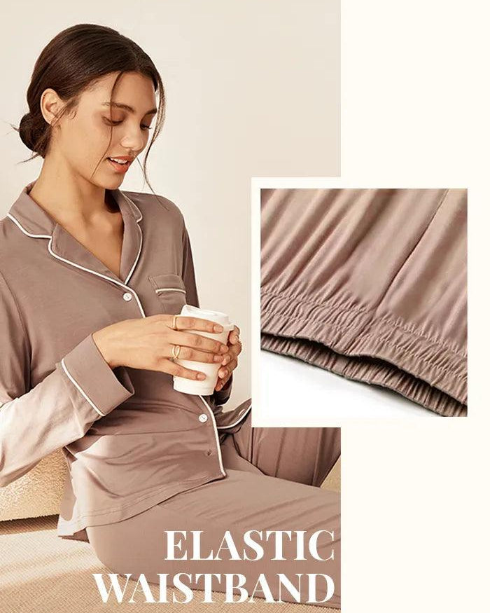 Long Sleeve Bamboo Pajama Set Adeline - LOUNGEWEAR-Bamboo PJS