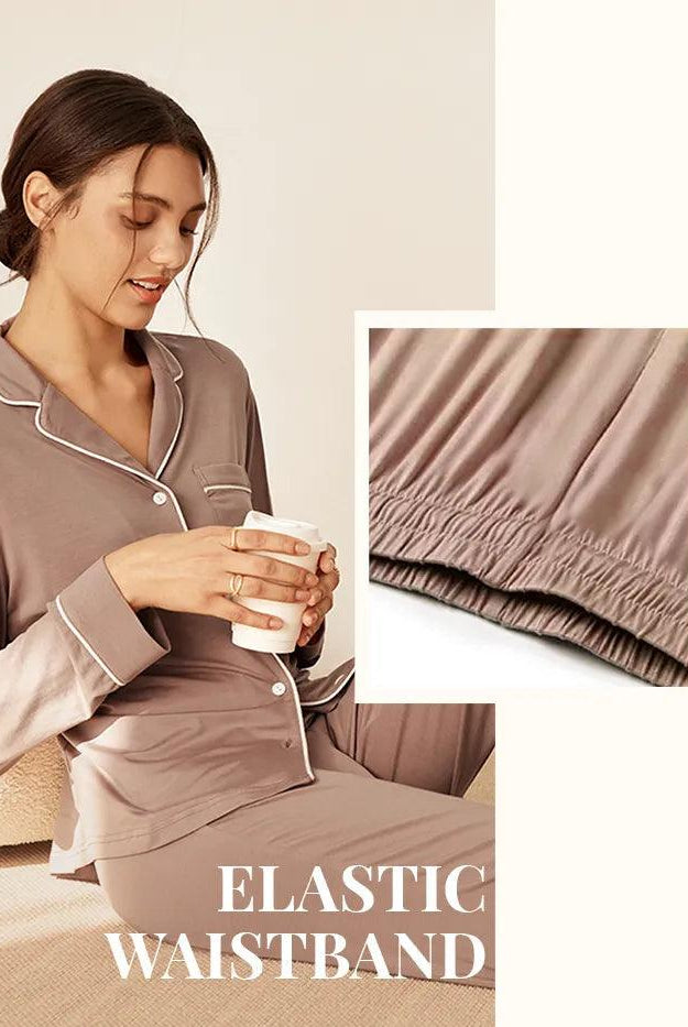 Long Sleeve Bamboo Pajama Set Adeline - LOUNGEWEAR-Bamboo PJS