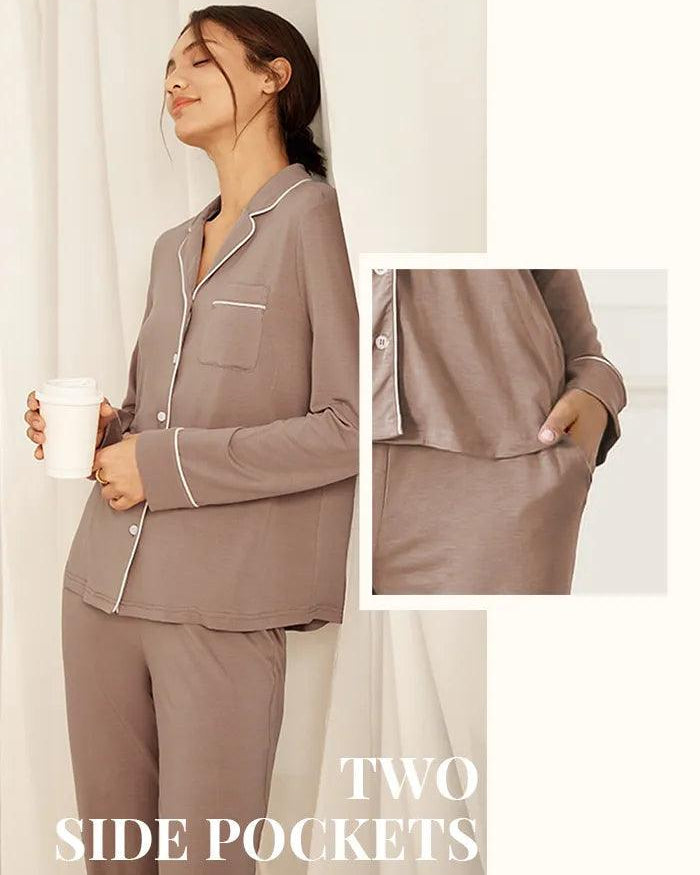 Long Sleeve Bamboo Pajama Set Adeline - LOUNGEWEAR-Bamboo PJS