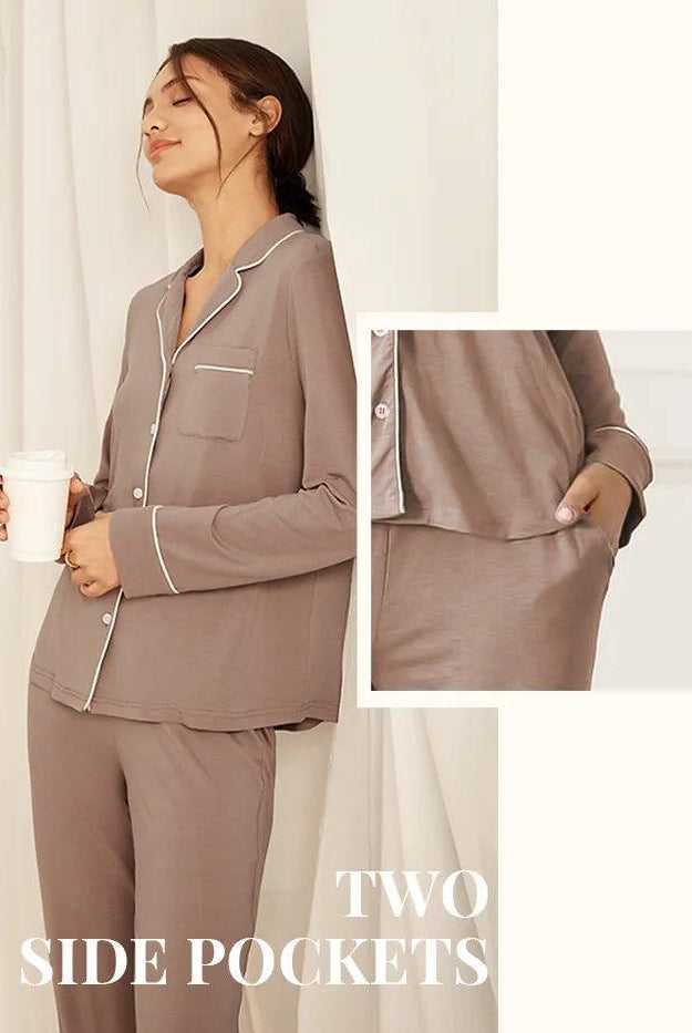 Long Sleeve Bamboo Pajama Set Adeline - LOUNGEWEAR-Bamboo PJS