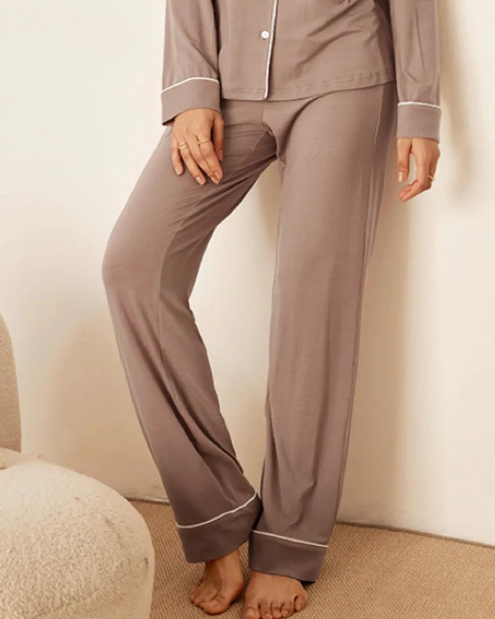 Long Sleeve Bamboo Pajama Set Adeline - Wood Rosa / Bottoms / S - LOUNGEWEAR-Bamboo PJS