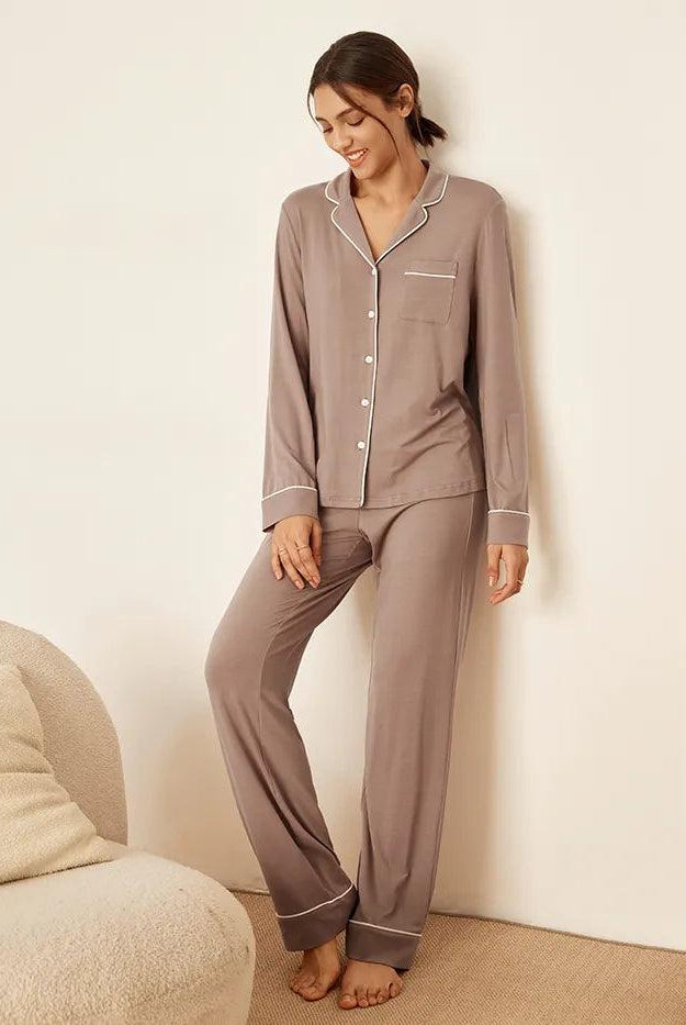 Long Sleeve Bamboo Pajama Set Adeline - Wood Rosa / Sets / S - LOUNGEWEAR-Bamboo PJS