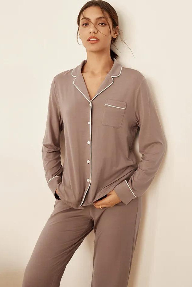 Long Sleeve Bamboo Pajama Set Adeline - Wood Rosa / Tops / S - LOUNGEWEAR-Bamboo PJS