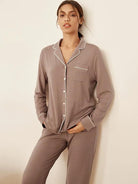 Long Sleeve Bamboo Pajama Set Adeline - Wood Rosa / Tops / S - LOUNGEWEAR-Bamboo PJS