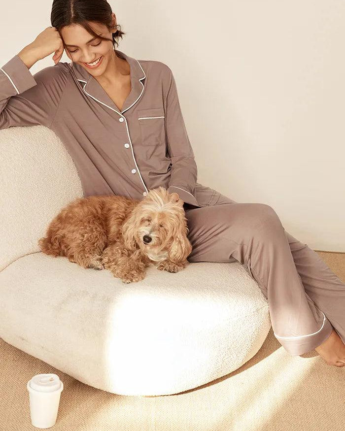 Long Sleeve Bamboo Pajama Set Adeline - LOUNGEWEAR-Bamboo PJS