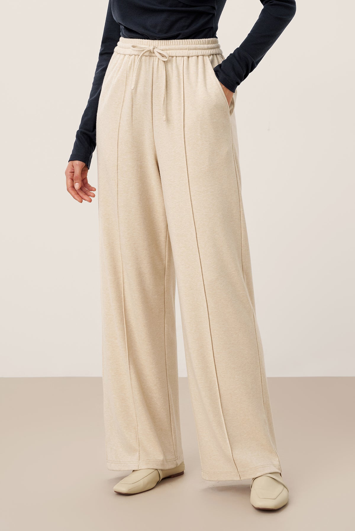 Lyocell-Blend Sculpted Pin-Tuck Drawstring Straight Trousers TAMSIN by LINTICO for women