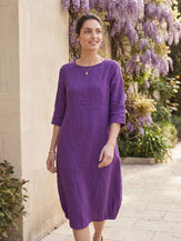100% Linen Collarless Mid-Length Dress SOFIA by LINTICO for women