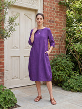 100% Linen Collarless Mid-Length Dress SOFIA by LINTICO for women