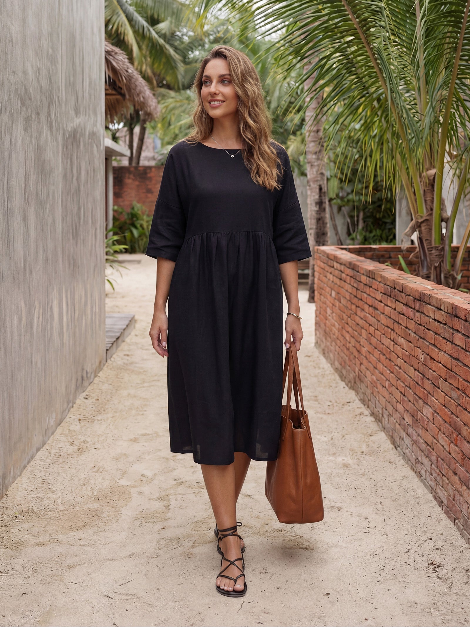 100% Linen A-Line Midi Dress VALENCIA by LINTICO for women