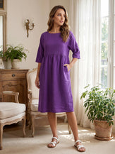 100% Linen A-Line Midi Dress VALENCIA by LINTICO for women
