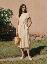 100% Linen Lace-Inset Bubble-Hem Midi Dress LORITA by LINTICO for women