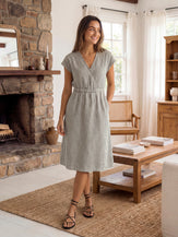 100% Linen Striped Elastic-Waist Mini Dress ARIA by LINTICO for women