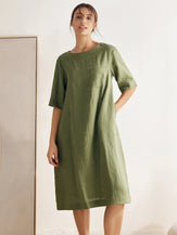 100% Linen Mid-Sleeve Maxi Dress GEORGINA by LINTICO for women