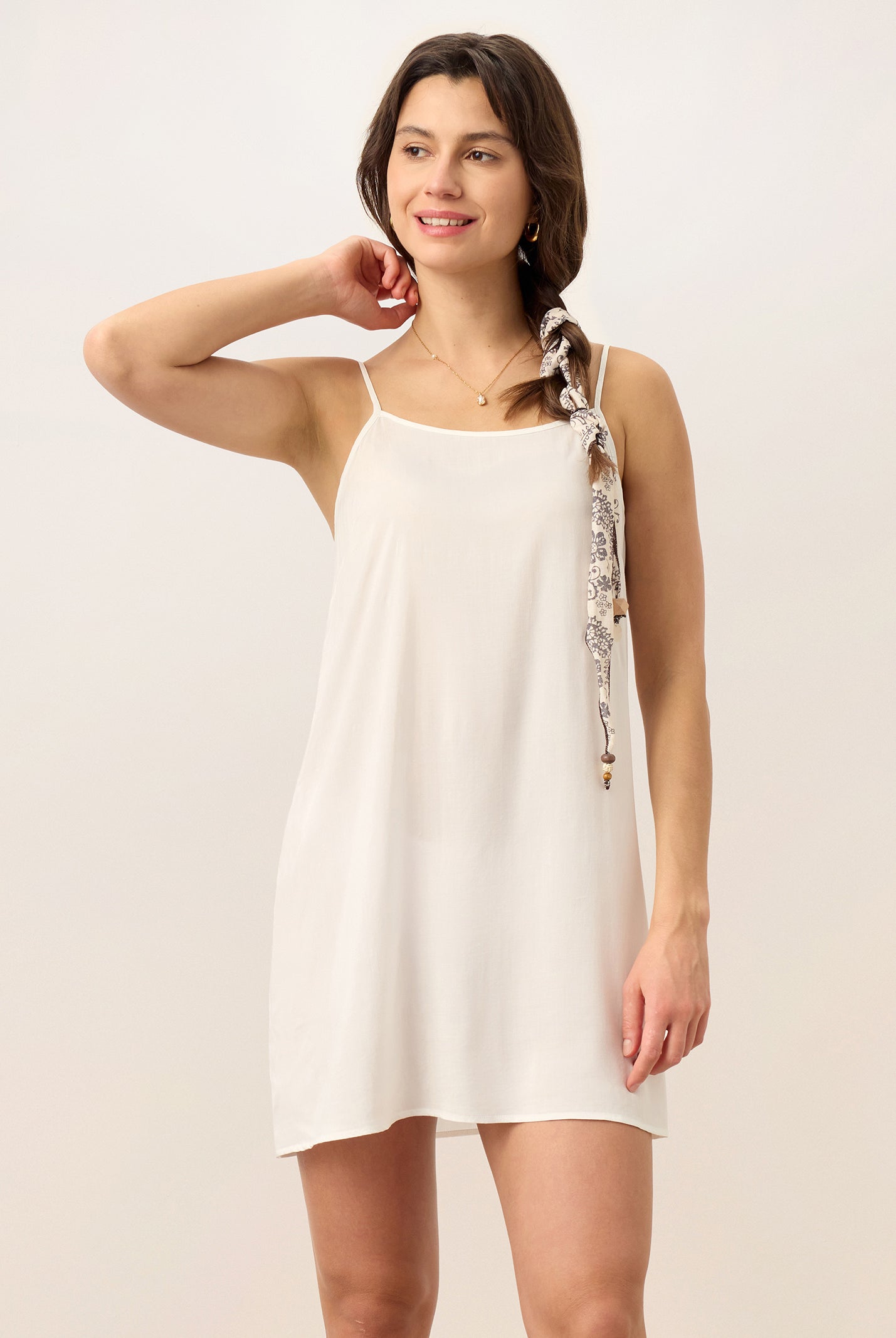 Linen Tribal Stripe Split Neck Bohemian Ruffle Midi Dress with Woven Belt and Slip MARLOWE by LINTICO for women