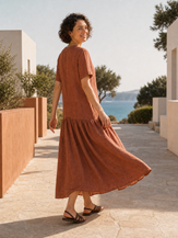 Linen-Lyocell Leaf Jacquard Drop Waist Maxi Dress MARIANNE by LINTICO