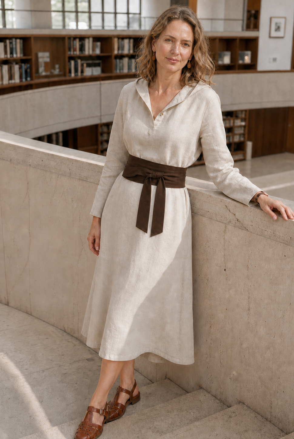 100% Linen Hooded Pullover Midi Dress REBECCA by LINTICO