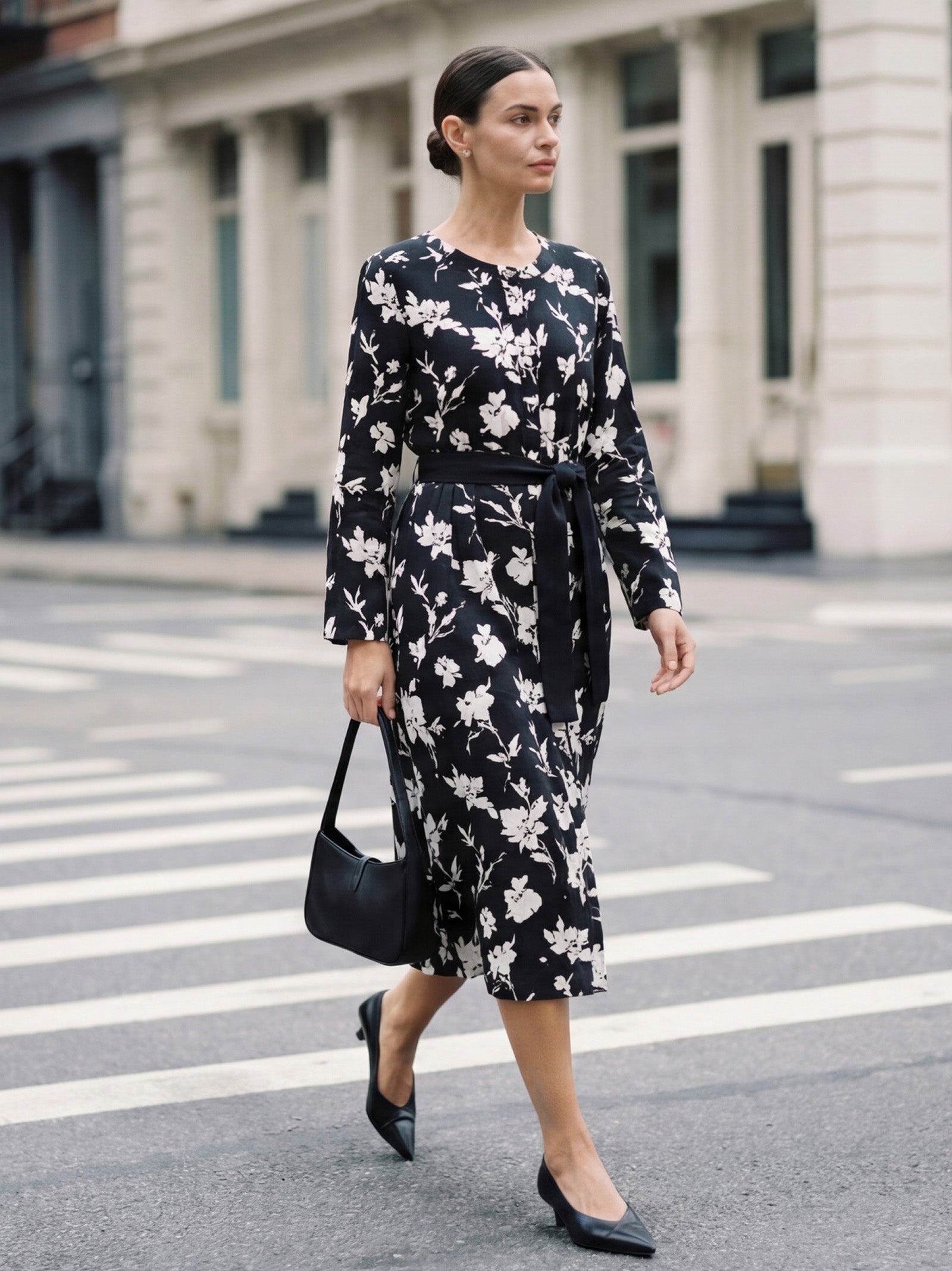 100% Linen Floral Printed Gathered Midi Dress ELODIE by LINTICO for women