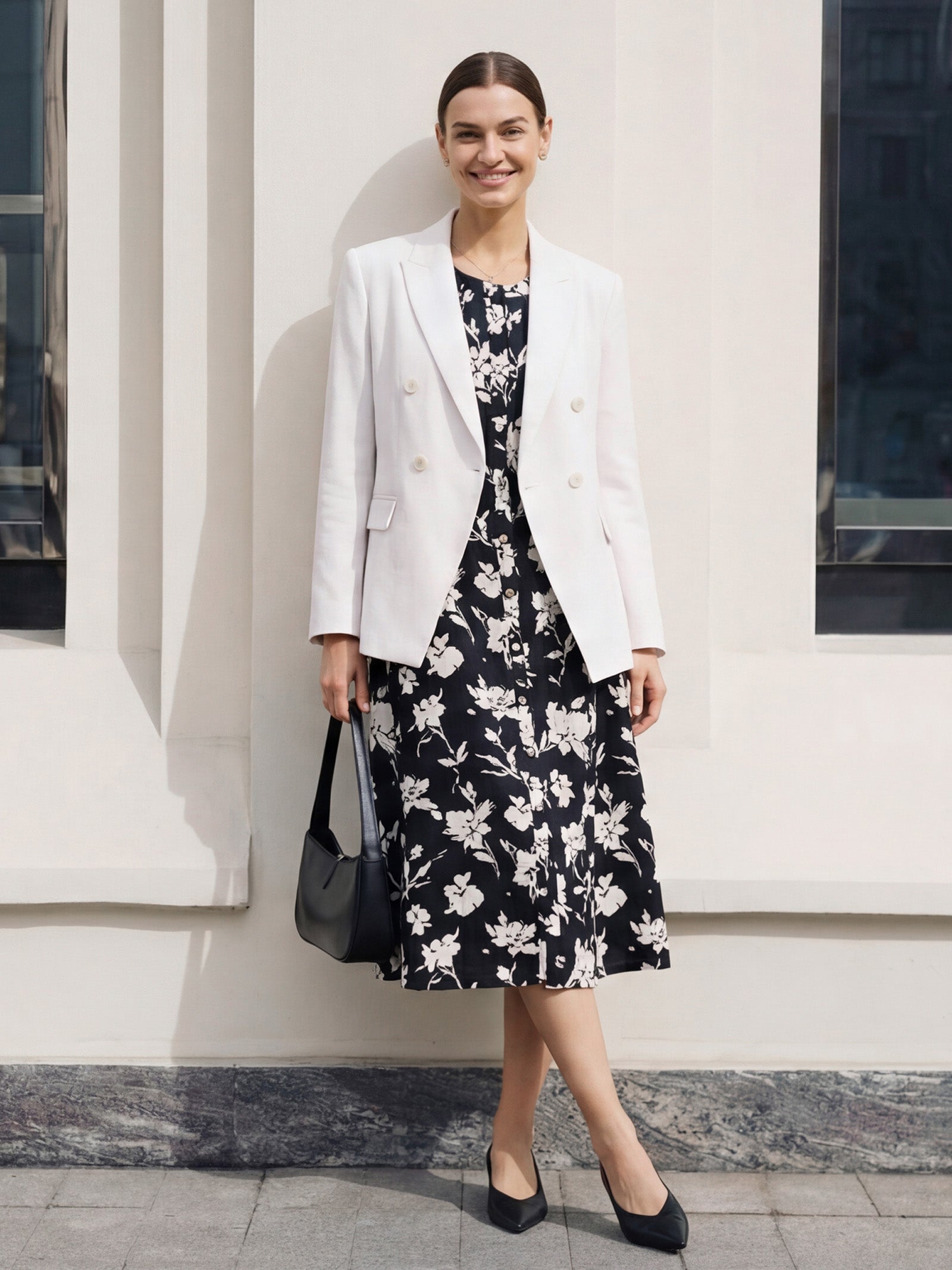 100% Linen Floral Printed Gathered Midi Dress ELODIE by LINTICO for women