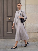 Robe longue femme 100% lin, pli creux et couture incurvée, VALERIE par LINTICO