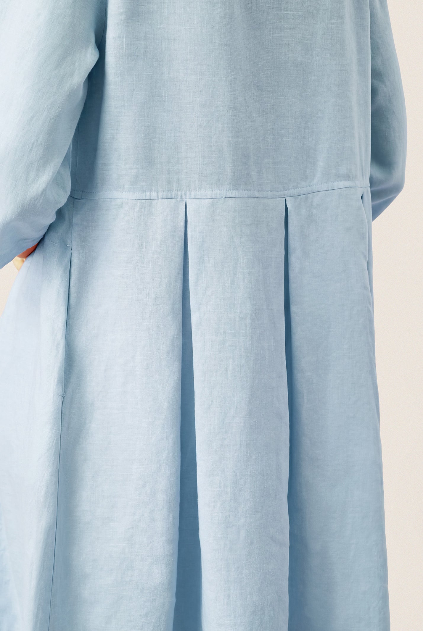 100% Linen Crescent Neck Decorative Button Waist Pleated Midi Dress GWENYTH by LINTICO for women