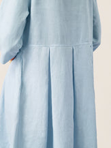 100% Linen Crescent Neck Decorative Button Waist Pleated Midi Dress GWENYTH by LINTICO for women