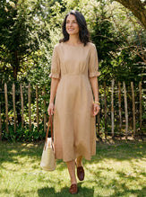 100% Linen Round Neck High Waist Ruffle Sleeve Maxi Dress ZEPHYRA by LINTICO for women