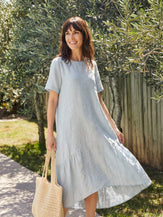 100% Linen A-Line Gathered Panel High-Low Maxi Dress LURLINE by LINTICO for women