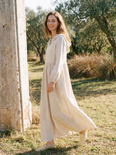 100% Linen Sculpted-Hood Caftan Midi Dress LINETTE by LINTICO for women