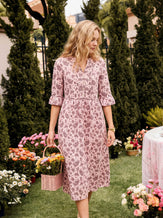 Linen Paisley Pintucked Ruffle-Cuff Midi Dress MAELYN by LINTICO for women