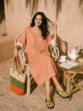 100% Linen Lace-Cuff Cocoon Midi Dress PETRA by LINTICO for women