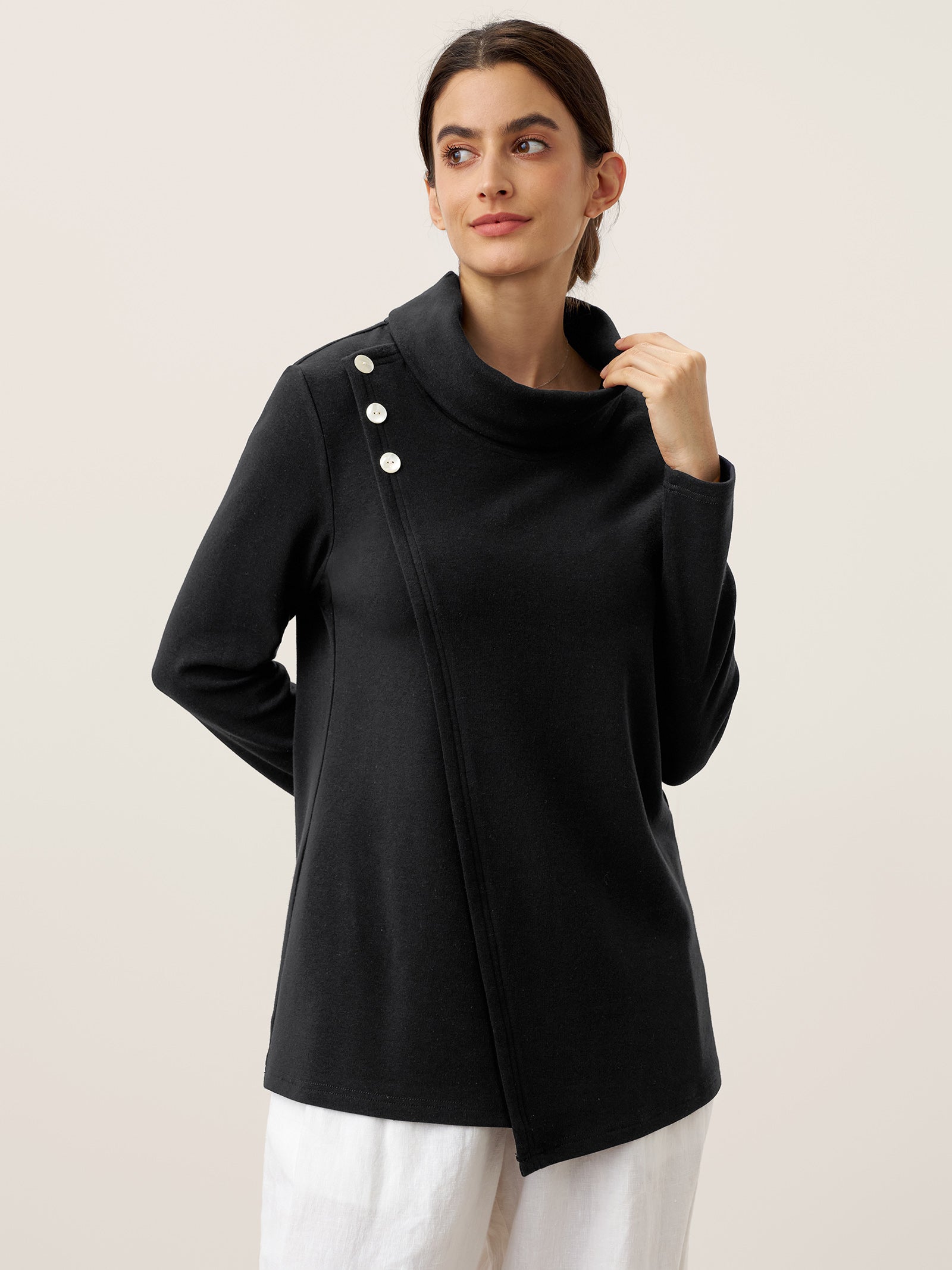 Lenzing Modal® Mock Neck Buttoned Stretch Top ZARIA by LINTICO for women