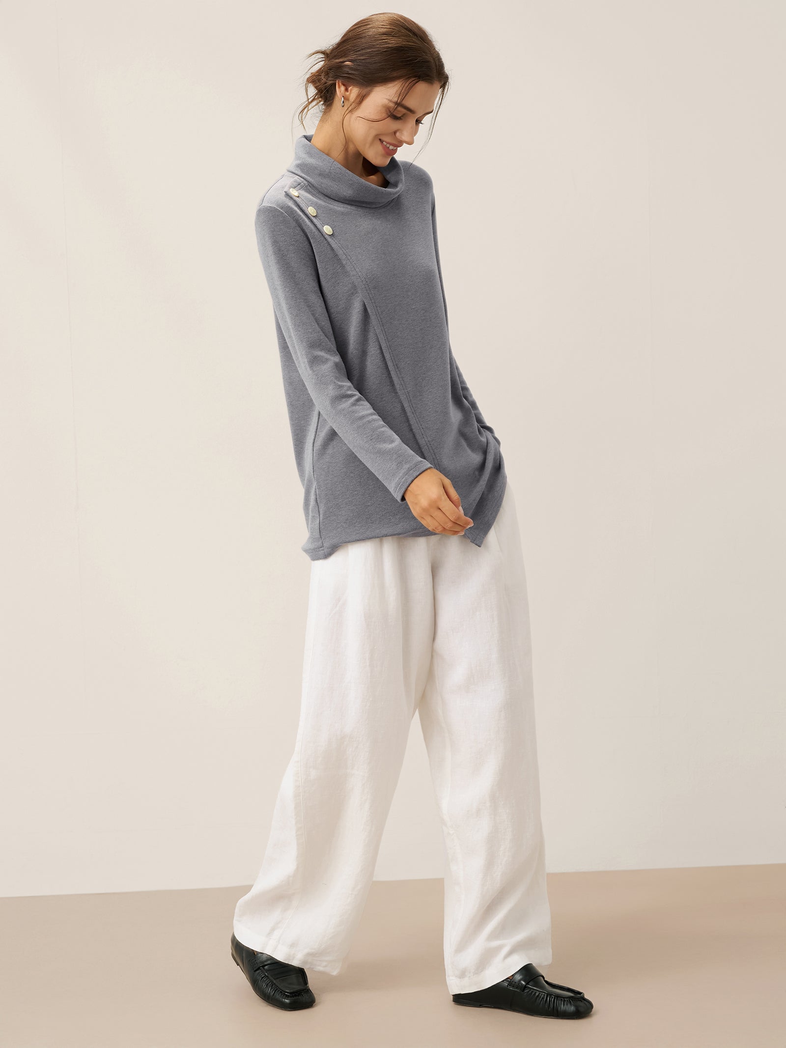 Lenzing Modal® Mock Neck Buttoned Stretch Top ZARIA by LINTICO for women