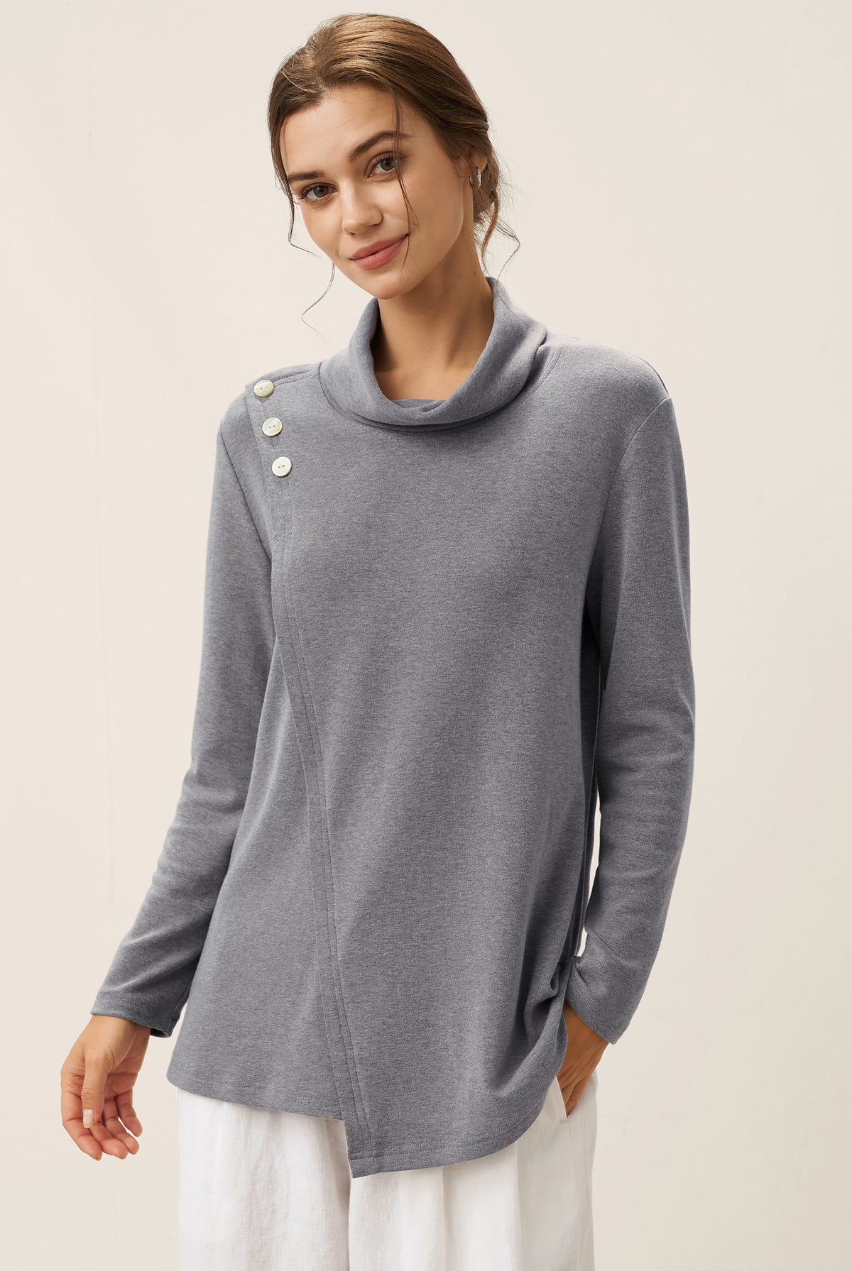 Lenzing Modal® Mock Neck Buttoned Stretch Top ZARIA by LINTICO for women