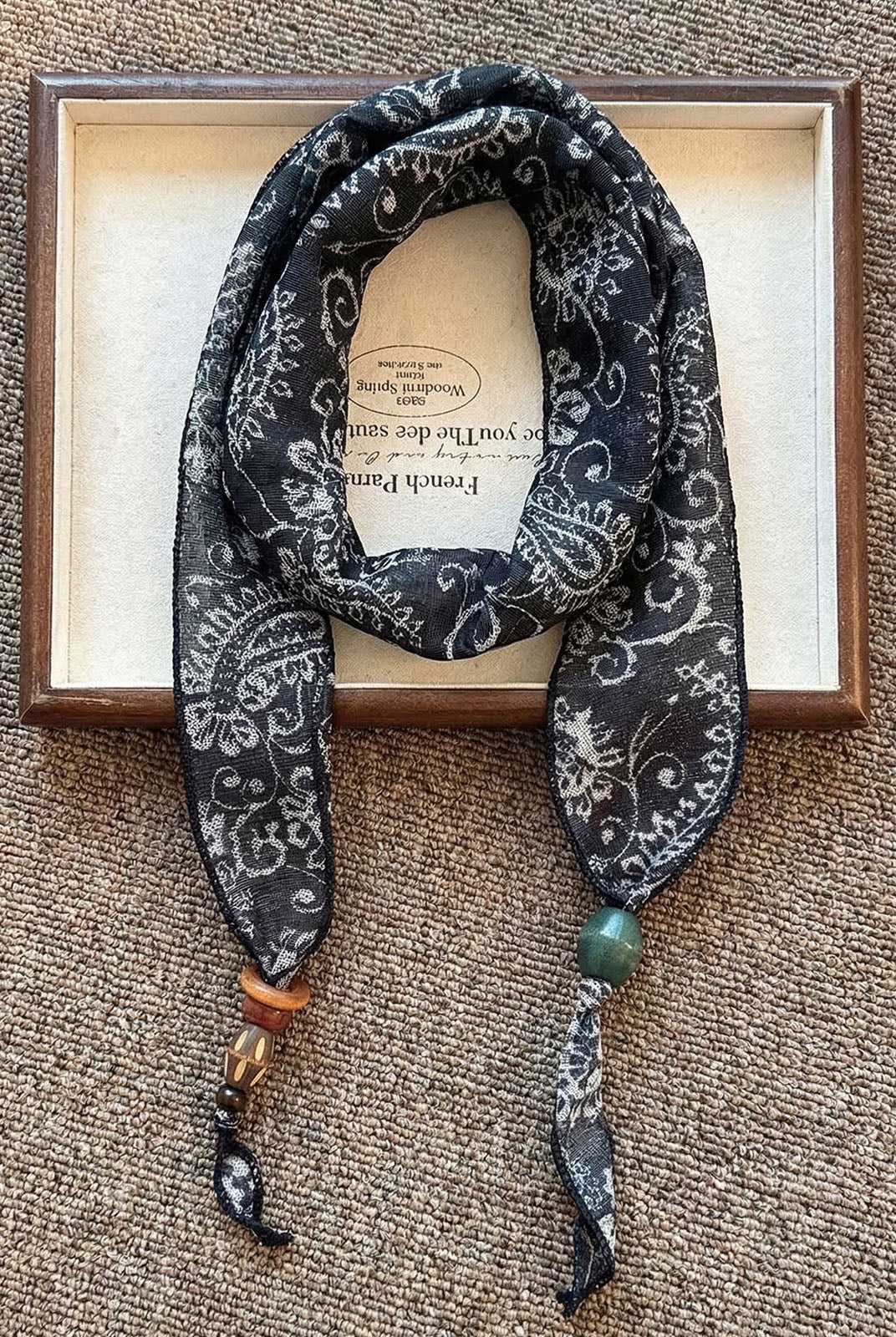 Multi-Functional Floral Satin Scarf With Jade Bead Accents by LINTICO for women