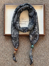 Multi-Functional Floral Satin Scarf With Jade Bead Accents by LINTICO for women