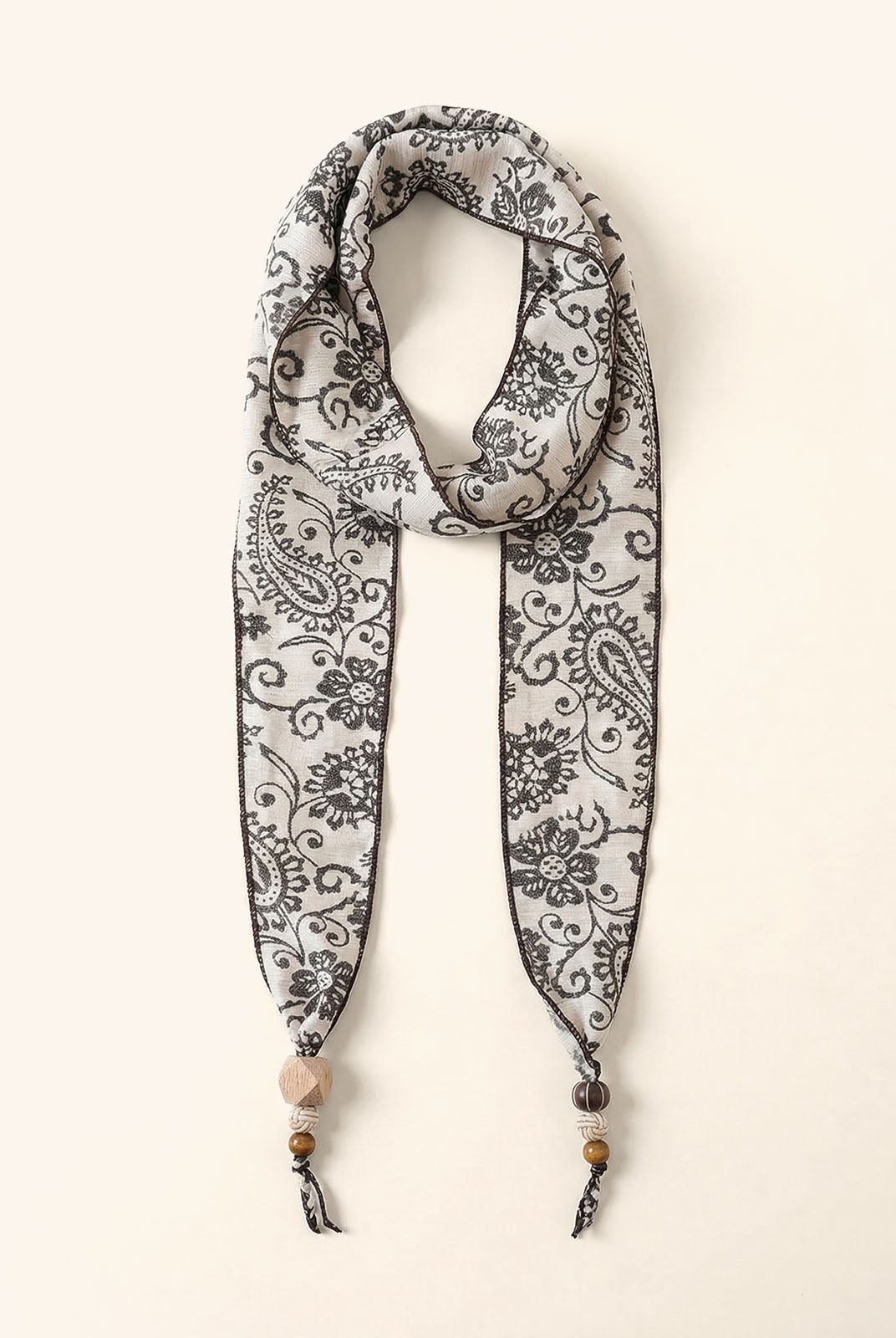 Multi-Functional Floral Satin Scarf With Jade Bead Accents by LINTICO for women