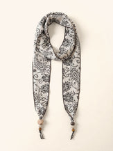 Multi-Functional Floral Satin Scarf With Jade Bead Accents by LINTICO for women