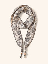 Multi-Functional Floral Satin Scarf With Jade Bead Accents by LINTICO for women
