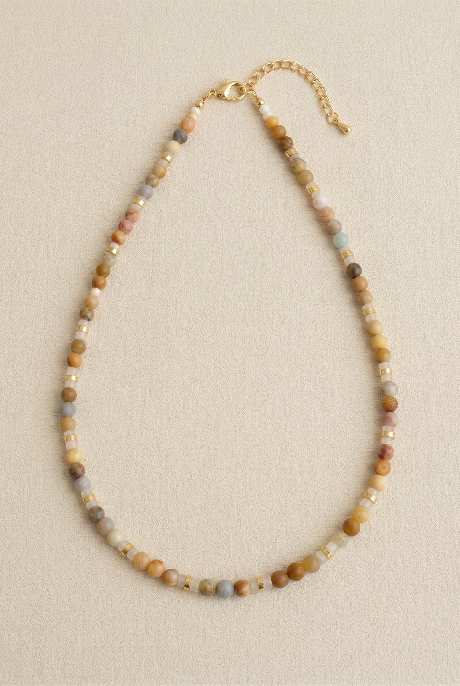 Handmade Natural Stone Beaded Necklace with Moon Pendant by LINTICO
