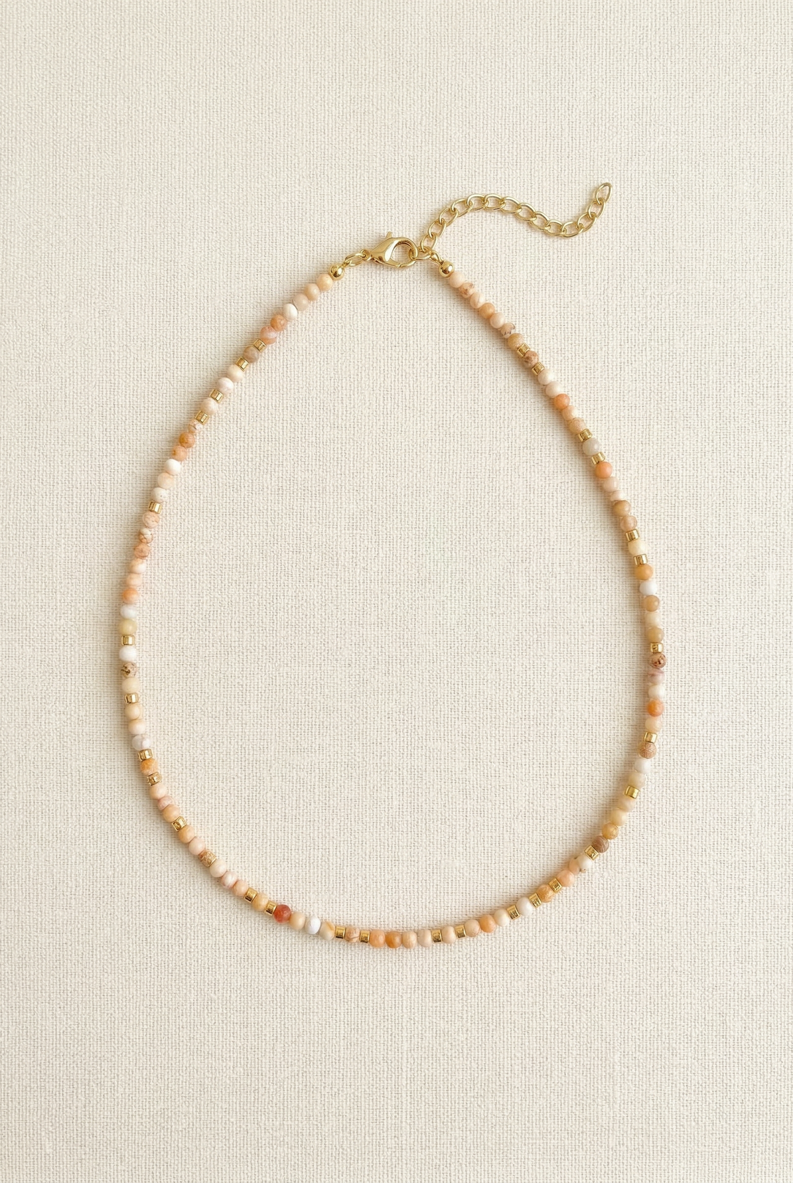 Handmade Natural Stone Beaded Necklace with Moon Pendant by LINTICO