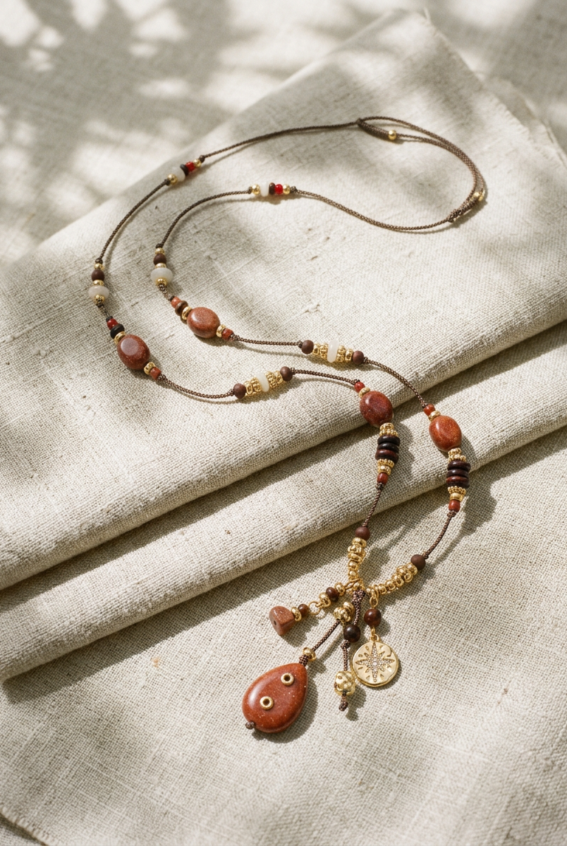 Natural Stone Beaded Long Necklace by LINTICO