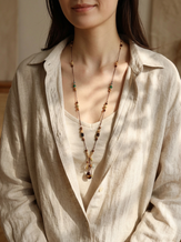 Natural Stone Beaded Long Necklace by LINTICO