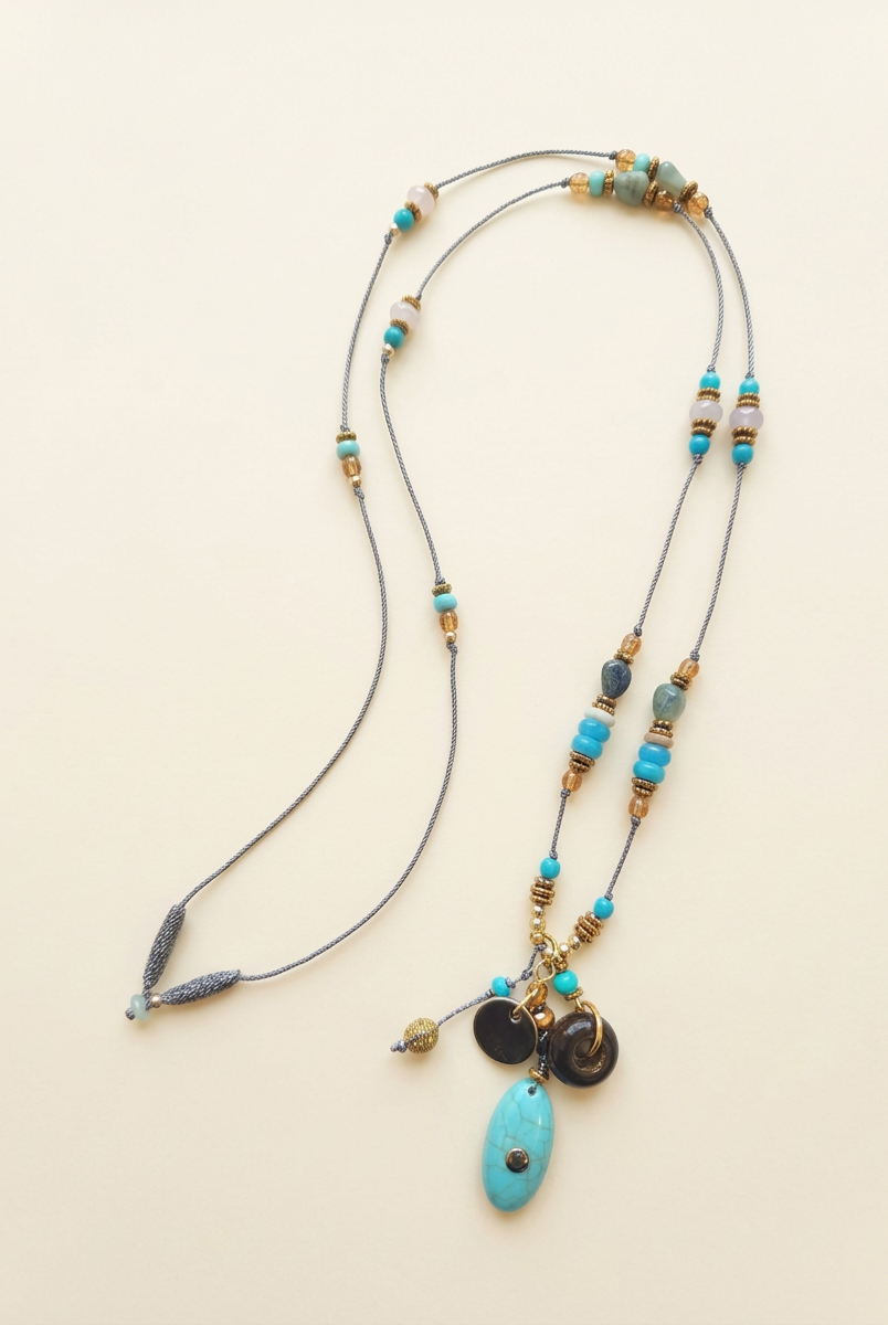 Natural Stone Beaded Long Necklace by LINTICO
